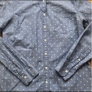 Chambray button up with white polka dots